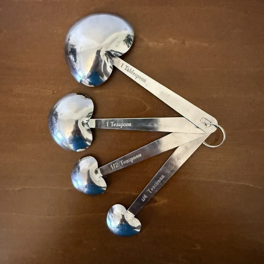 Set of 4 Stainless Steel Heart Shaped Measuring Spoons with Phrases
